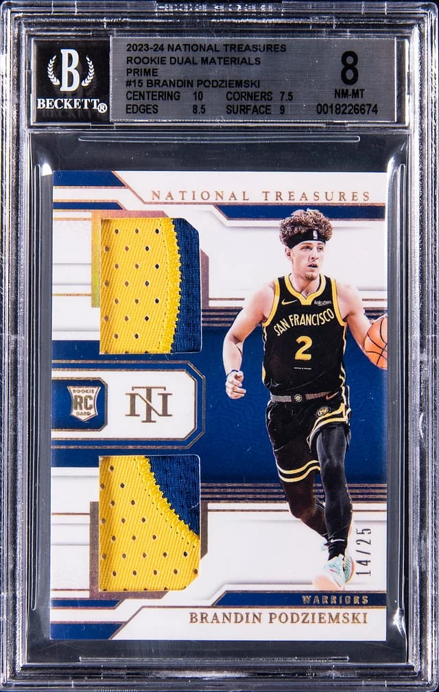 2023 Panini National Treasures Brandin Podziemski Dual Materials Prime #RD-POD card image