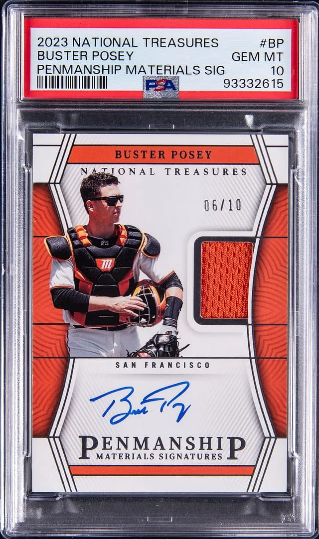2023 Panini National Treasures Buster Posey Penmanship Materials Signature #PMS-BP card image