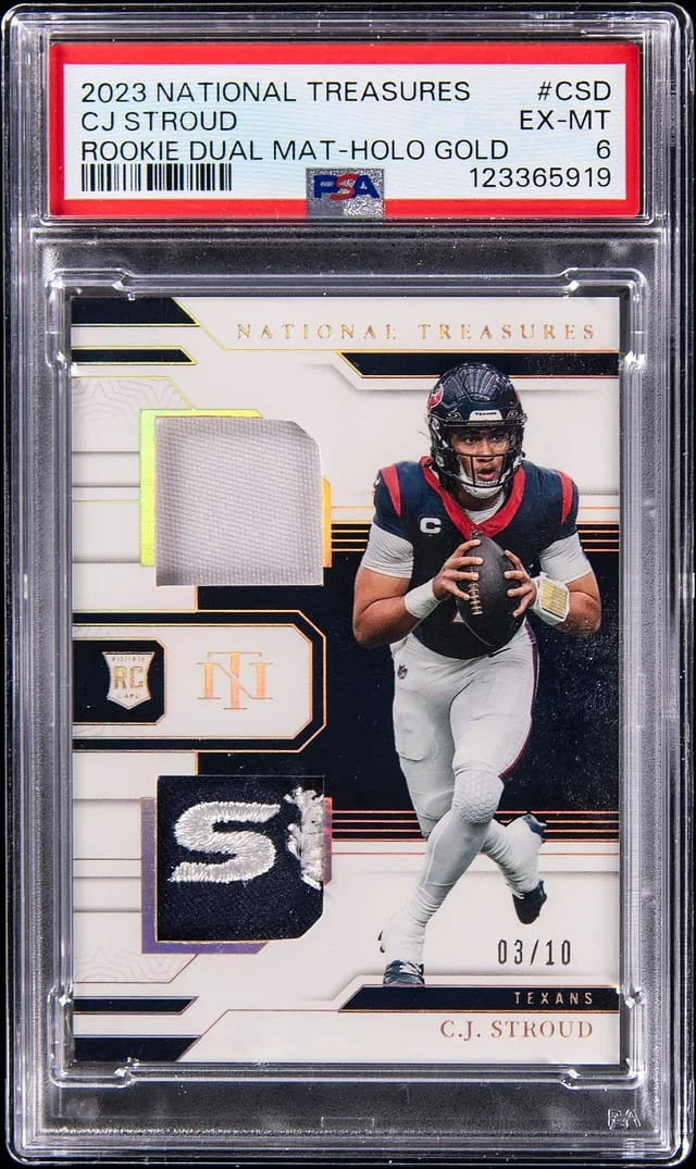 2023 Panini National Treasures C.J. Stroud Dual Materials-Holo Gold #RDM-CSD card image