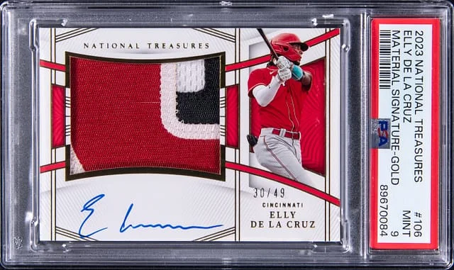 2023 Panini National Treasures Elly De La Cruz Material Signature Gold #106 card image