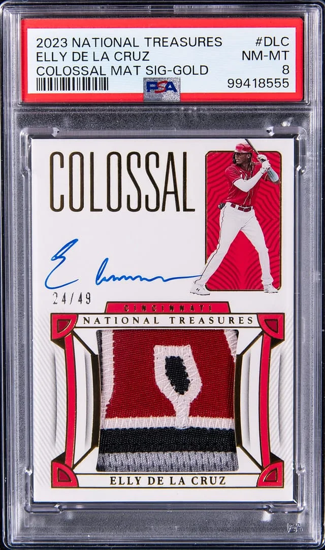 2023 Panini National Treasures Elly De La Cruz Colossal Material Signatures Gold #CMS-DLC card image