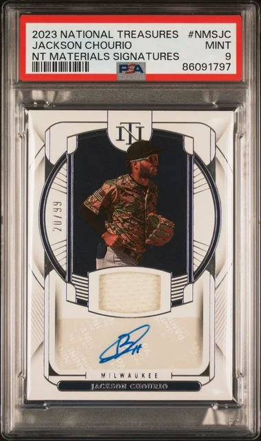 2023 Panini National Treasures Jackson Chourio Materials Signatures #NMS-JC card image