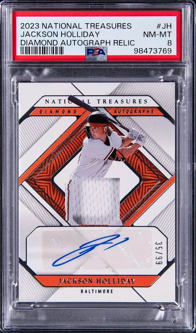 2023 Panini National Treasures Jackson Holliday Diamond Autograph Relic #DIA-JH card image