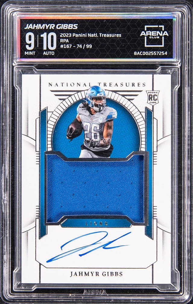 2023 Panini National Treasures Jahmyr Gibbs Patch Autograph (RPA) #167 card image