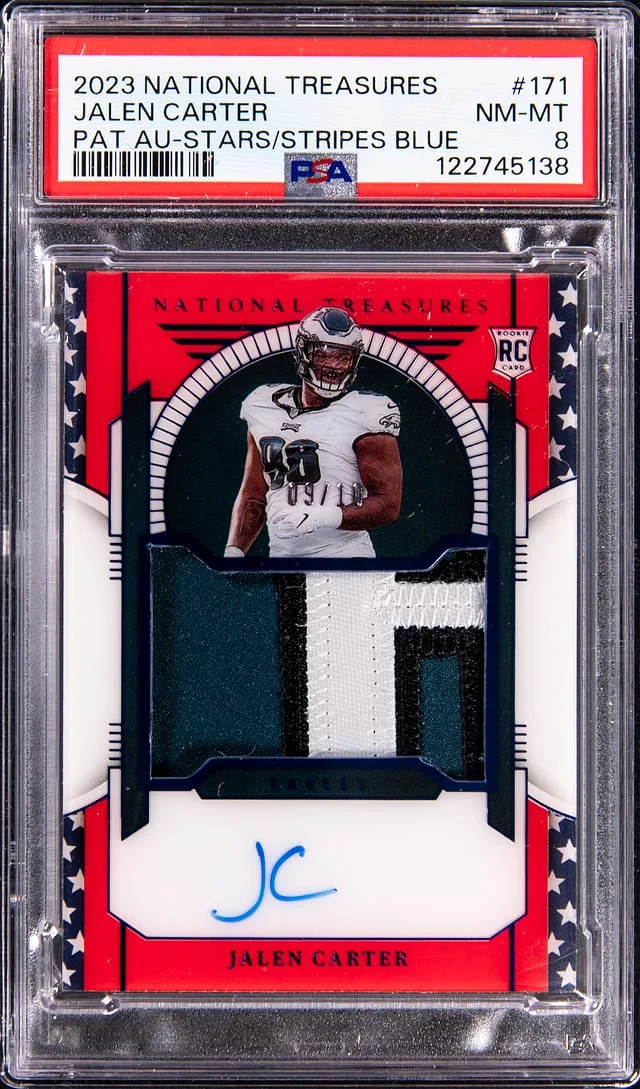 2023 Panini National Treasures Jalen Carter Patch Autographs Stars & Stripes Blue #171 card image