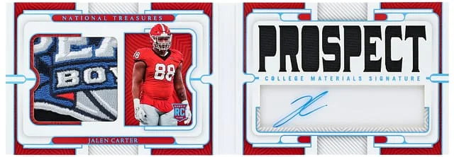 2023 Panini National Treasures Jalen Carter Collegiate Prospect College Materials Signature #CMSB-JAC card image
