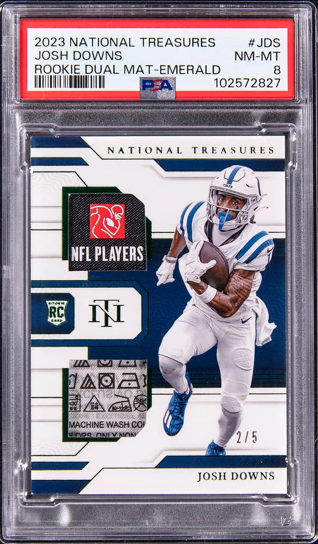 2023 Panini National Treasures Josh Downs Dual Material Emerald #RDM-JDS card image