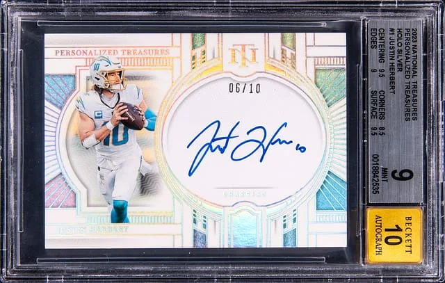 2023 Panini National Treasures Justin Herbert Personalized Treasures Holo Silver #PT-JH card image