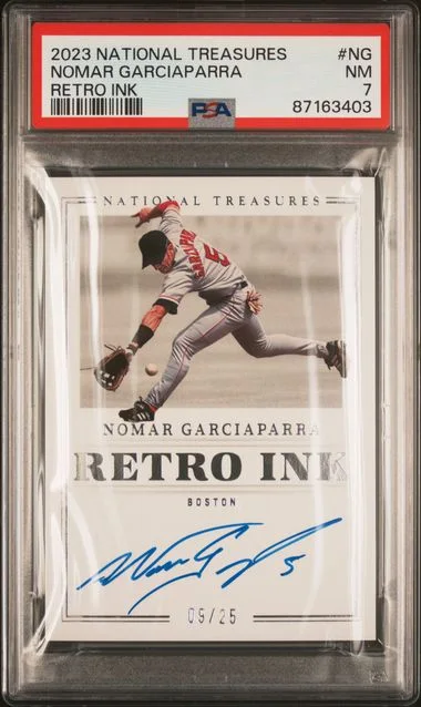 2023 Panini National Treasures Nomar Garciaparra Retro Ink #NG card image