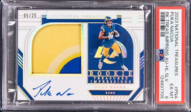 2023 Panini National Treasures Puka Nacua Treasures Impressions Autograph Holo Silver #TI-PNA card image