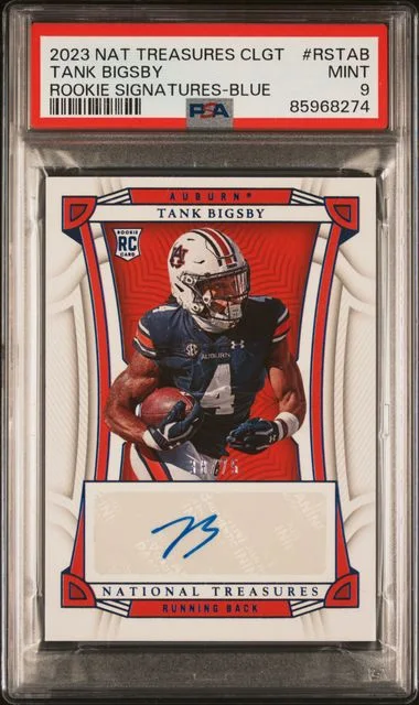 2023 Panini National Treasures Tank Bigsby Collegiate Signatures Blue #RS-TAB card image