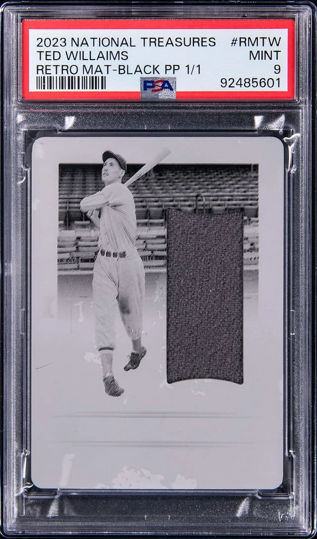 2023 Panini National Treasures Ted Williams Retro Material Black Printing Plate #RMTW card image