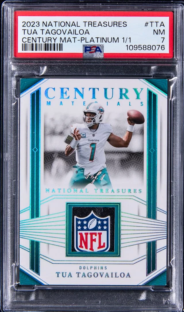 2023 Panini National Treasures Tua Tagovailoa Century Material Platinum #CEN-TTA card image