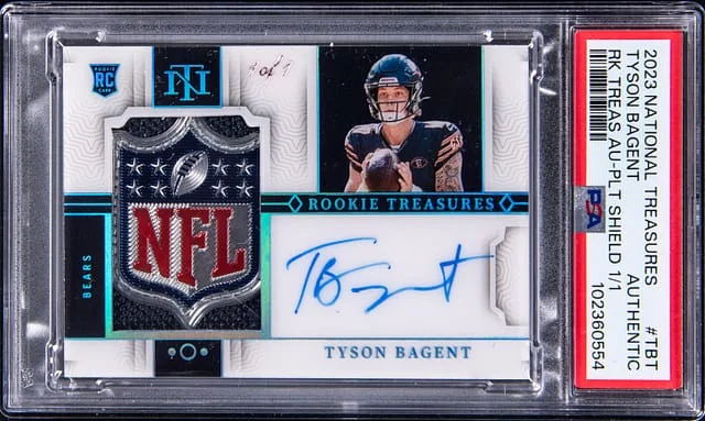 2023 Panini National Treasures Tyson Bagent Treasures Autographs Platinum NFL Shield #RTS-TBT card image