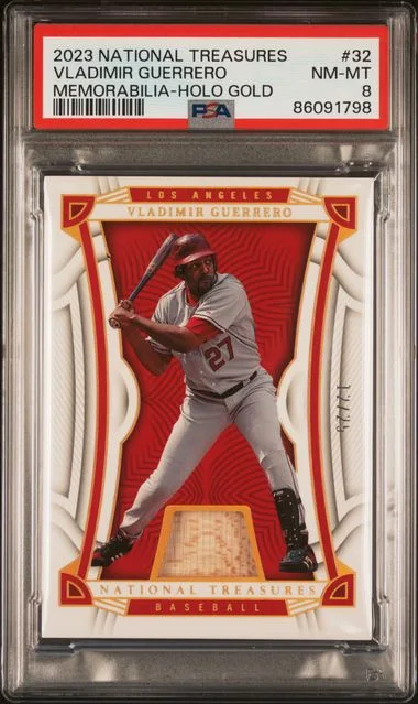 2023 Panini National Treasures Vladimir Guerrero Game-Used Memorabilia-Holo Gold #32 card image