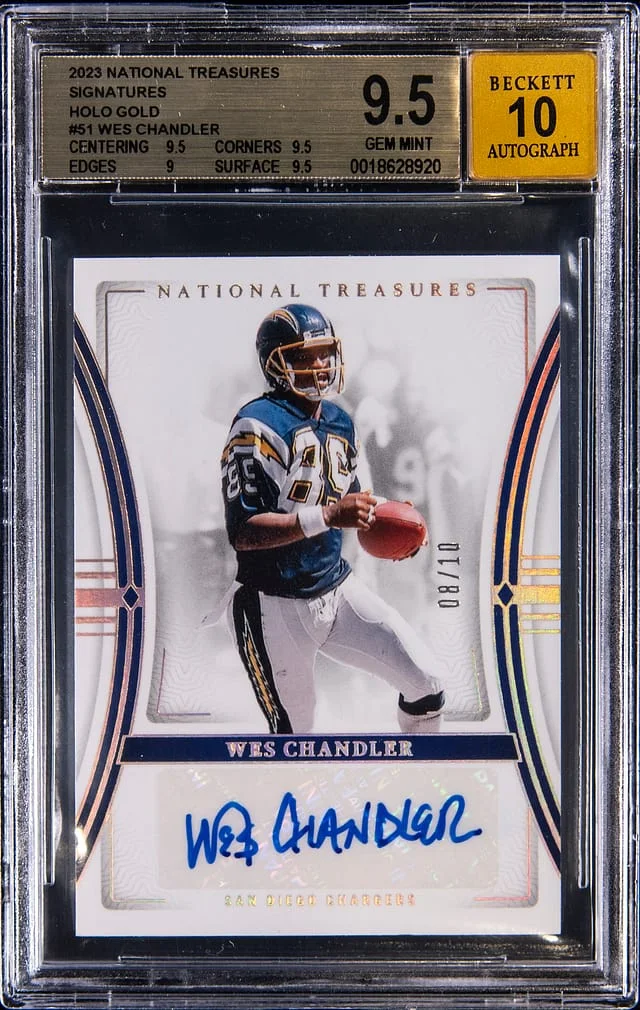 2023 Panini National Treasures Wes Chandler Signatures Holo Gold #SIG-WCR card image
