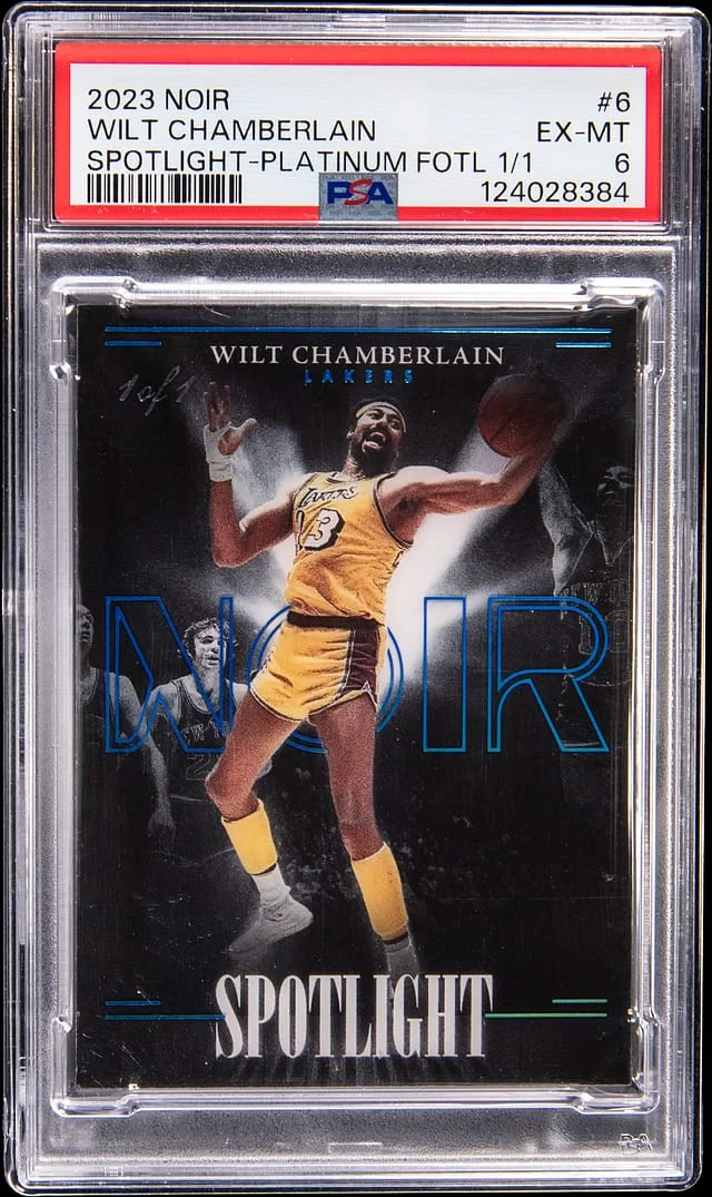 2023 Panini Noir Wilt Chamberlain Spotlight Platinum FOTL #6 card image