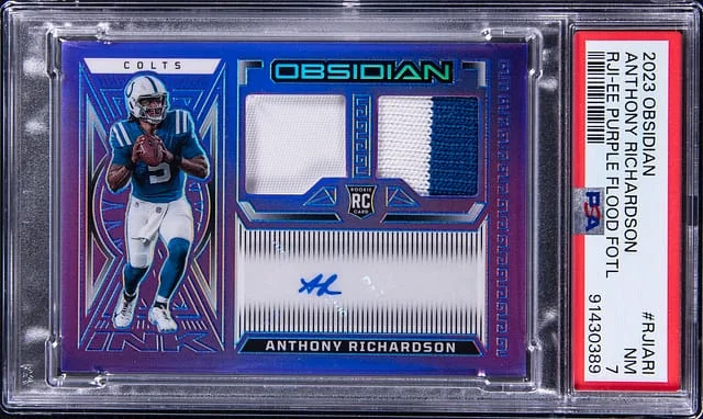 2023 Panini Obsidian Anthony Richardson Jersey Ink Electric Etch Purple Flood FOTL #RJI-ARI card image