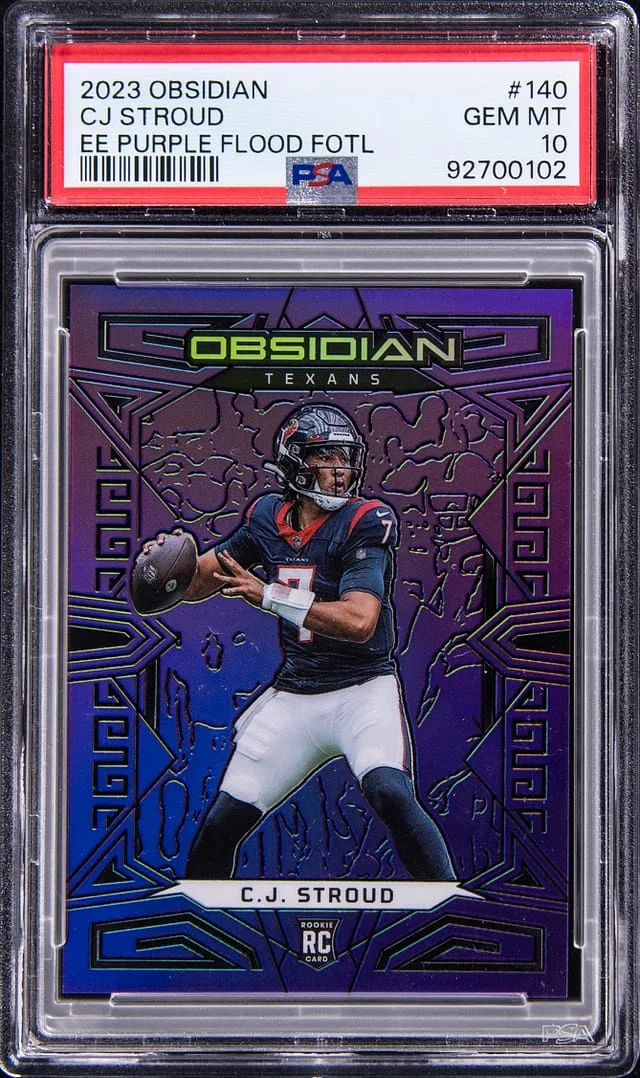 2023 Panini Obsidian C.J. Stroud Electric Etch Purple Flood FOTL #140 card image
