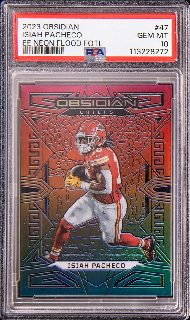 2023 Panini Obsidian Isiah Pacheco Electric Etch Red #47 card image