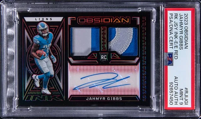 2023 Panini Obsidian Jahmyr Gibbs Jersey Ink Electric Etch Red #RJI-JGI card image