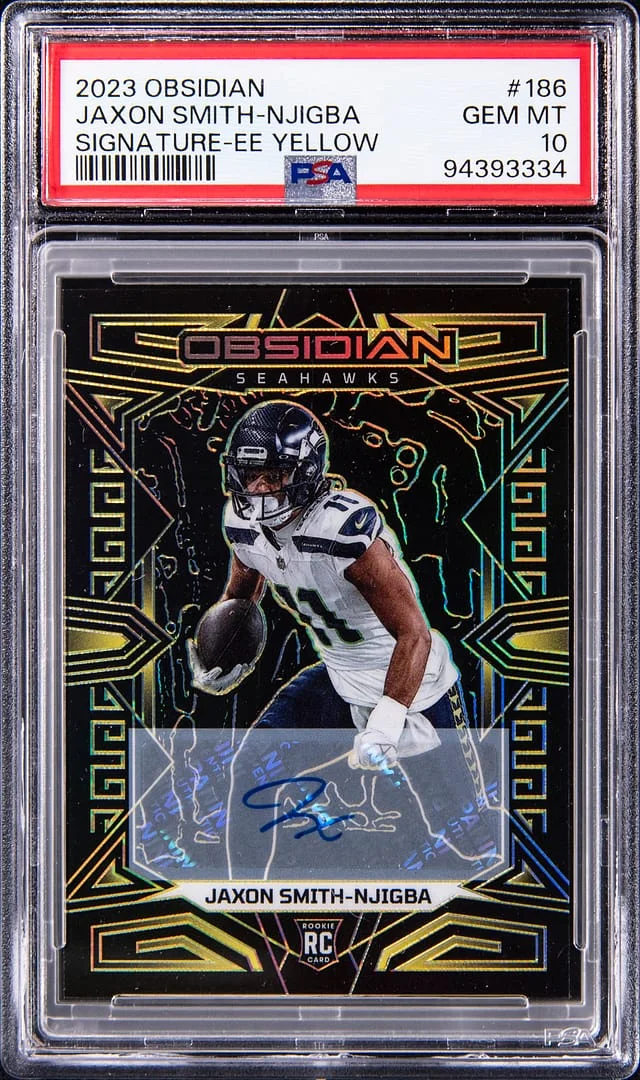 2023 Panini Obsidian Jaxon Smith-Njigba Signature-Electric Etch Yellow #186 card image