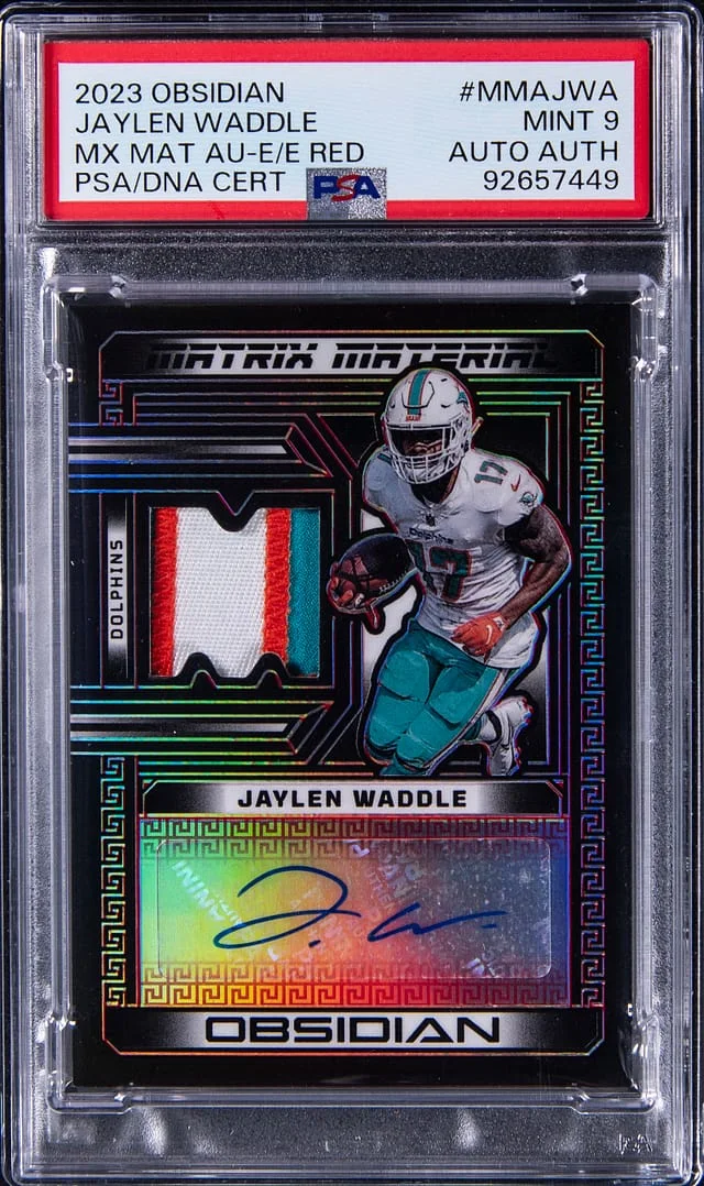 2023 Panini Obsidian Jaylen Waddle Matrix Material Autograph Electric Etch Red #MMA-JWA card image
