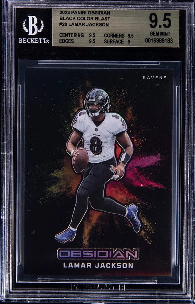 2023 Panini Obsidian Lamar Jackson Black Color Blast #20 card image