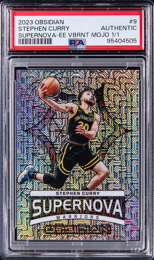2023 Panini Obsidian Stephen Curry Supernova Electric Etch Vibrant Mojo #9 card image