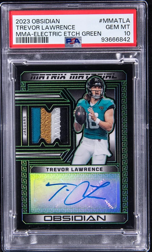 2023 Panini Obsidian Trevor Lawrence Matrix Material Electric Etch Green #MMATLA card image