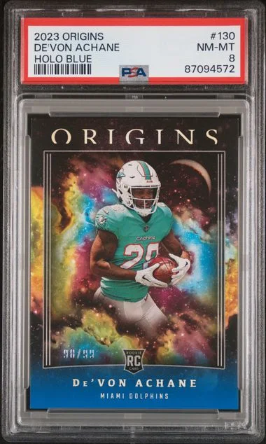 2023 Panini Origins De'Von Achane Holo Blue #130 card image