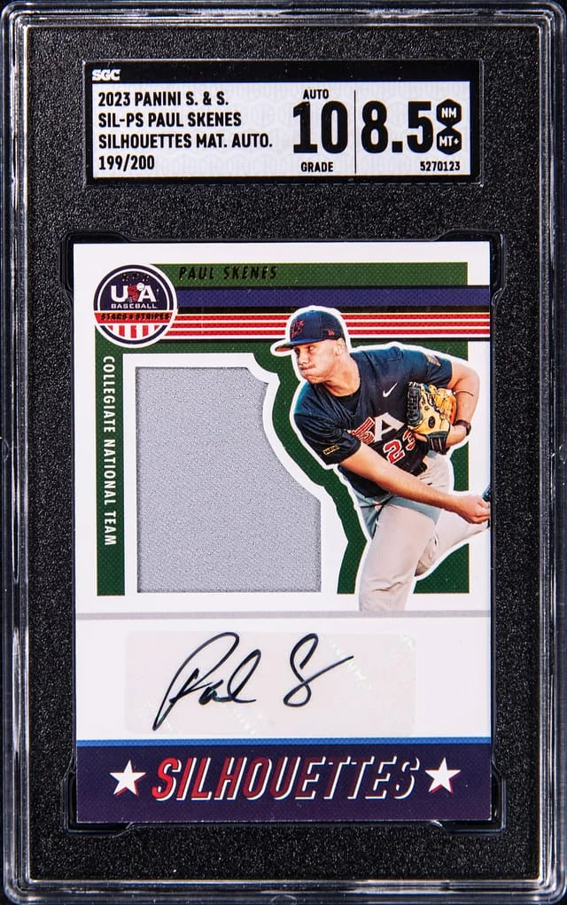 2023 Panini Paul Skenes Stars & Stripes Silhouettes Material Autographs #SIL-PS card image