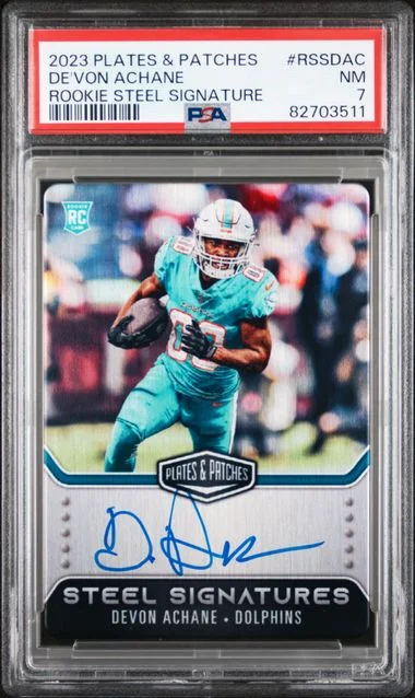 2023 Panini Plates & Patches Steel Signatures Rssdac De'Von Achane #no-number card image