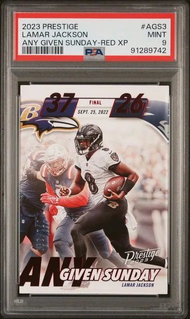 2023 Panini Prestige Lamar Jackson Any Given Sunday Red Xtra Points #AGS3 card image