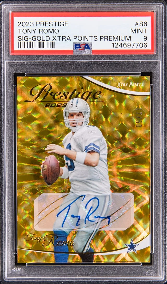 2023 Panini Prestige Tony Romo Signature Gold Xtra Points Premium #86 card image