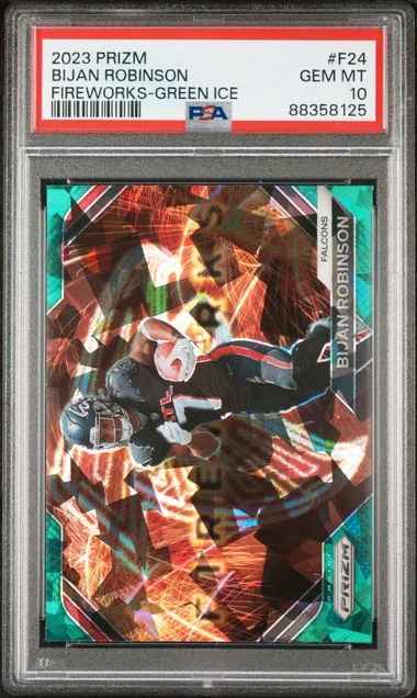 2023 Panini Prizm Bijan Robinson Fireworks Green Ice #F24 card image