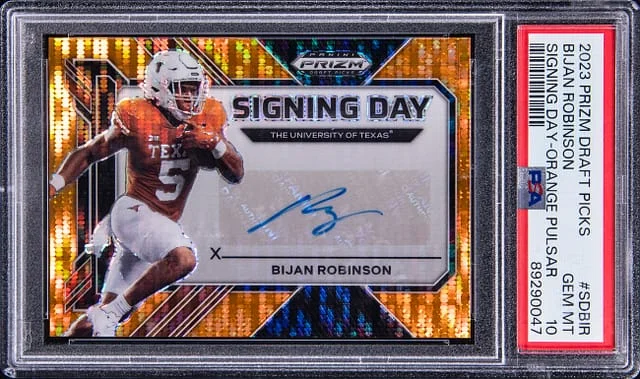 2023 Panini Prizm Bijan Robinson Signing Day Orange Pulsar #SDBIR card image