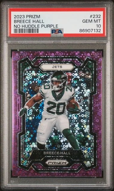 2023 Panini Prizm Breece Hall No Huddle Purple #232 card image