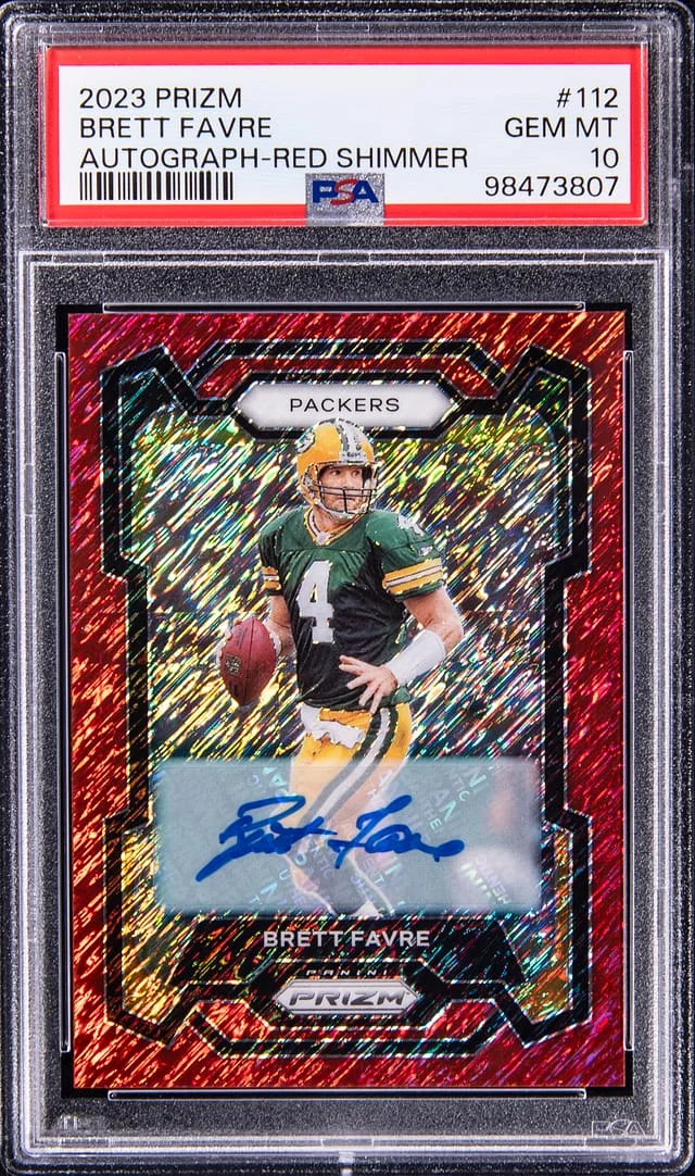2023 Panini Prizm Brett Favre Autograph Red Shimmer #112 card image