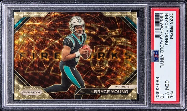 2023 Panini Prizm Bryce Young Fireworks Gold Vinyl Prizm #F-6 card image