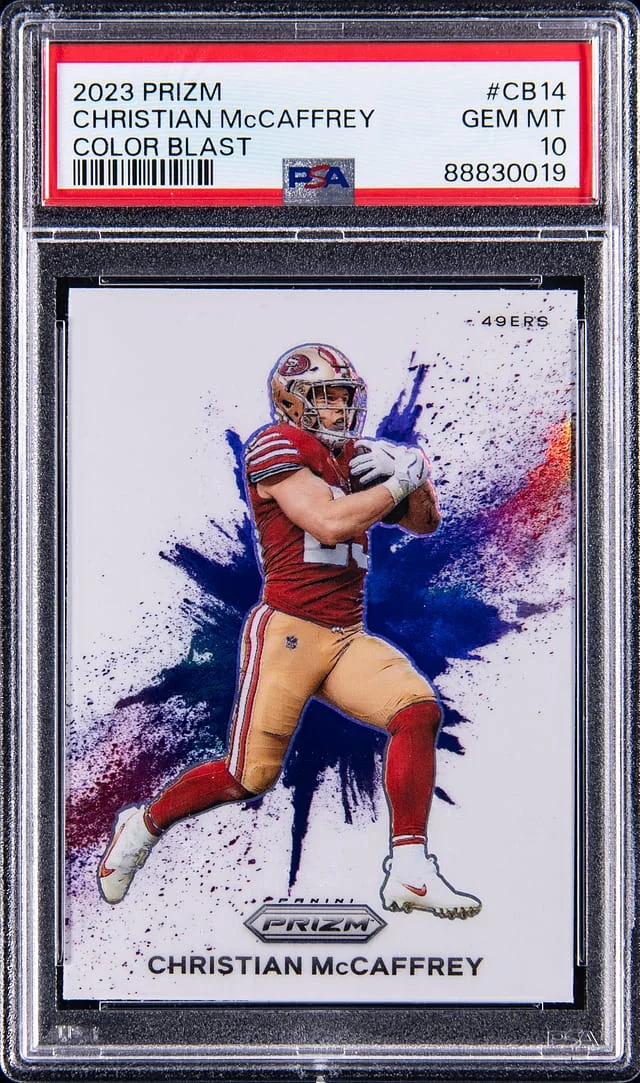 2023 Panini Prizm Christian McCaffrey Color Blast #CB-14 card image
