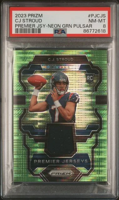 2023 Panini Prizm C.J. Stroud Premier Jerseys Neon Green Pulsar #PJ-JCS card image
