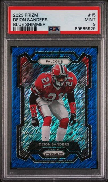 2023 Panini Prizm Deion Sanders Blue Shimmer #15 card image