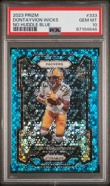 2023 Panini Prizm Dontayvion Wicks No Huddle Blue #333 card image