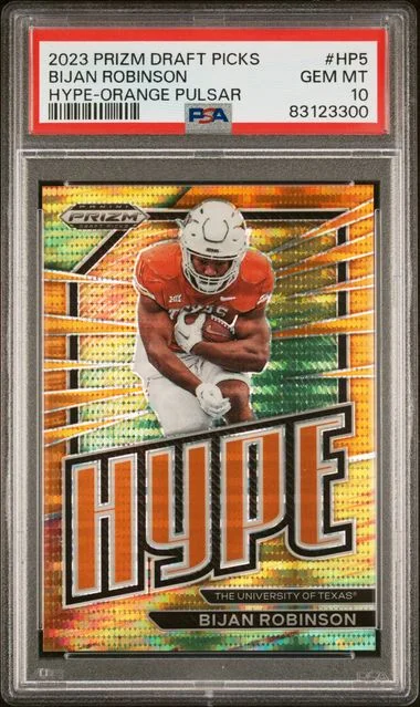 2023 Panini Prizm Draft Picks Bijan Robinson Hype Orange Pulsar #Hp5 card image