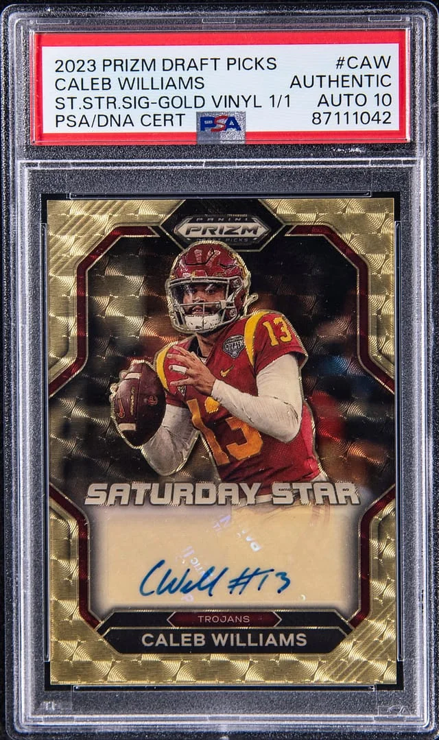 2023 Panini Prizm Draft Picks Caleb Williams Saturday Star Signature Red #SSS-CAW card image