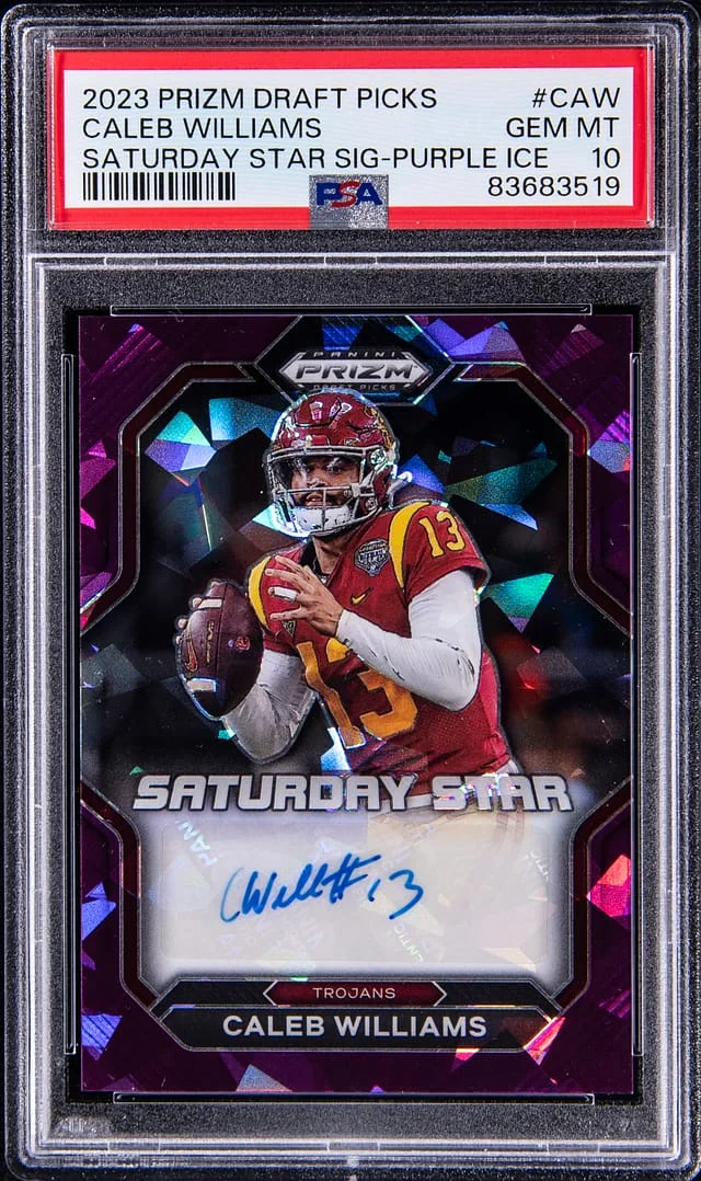 2023 Panini Prizm Draft Picks Caleb Williams Saturday Star Signature Purple Ice #SSS-CW card image
