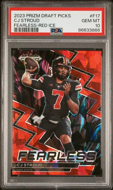2023 Panini Prizm Draft Picks C.J. Stroud Fearless Red Ice #F17 card image