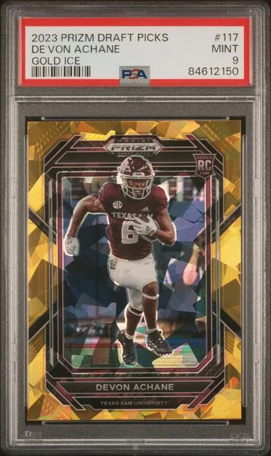 2023 Panini Prizm Draft Picks De'Von Achane Gold Ice #117 card image