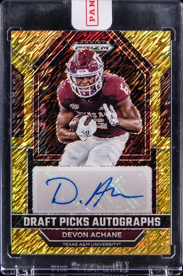 2023 Panini Prizm Draft Picks De'Von Achane Autograph Gold Shimmer #DPA-DEA card image